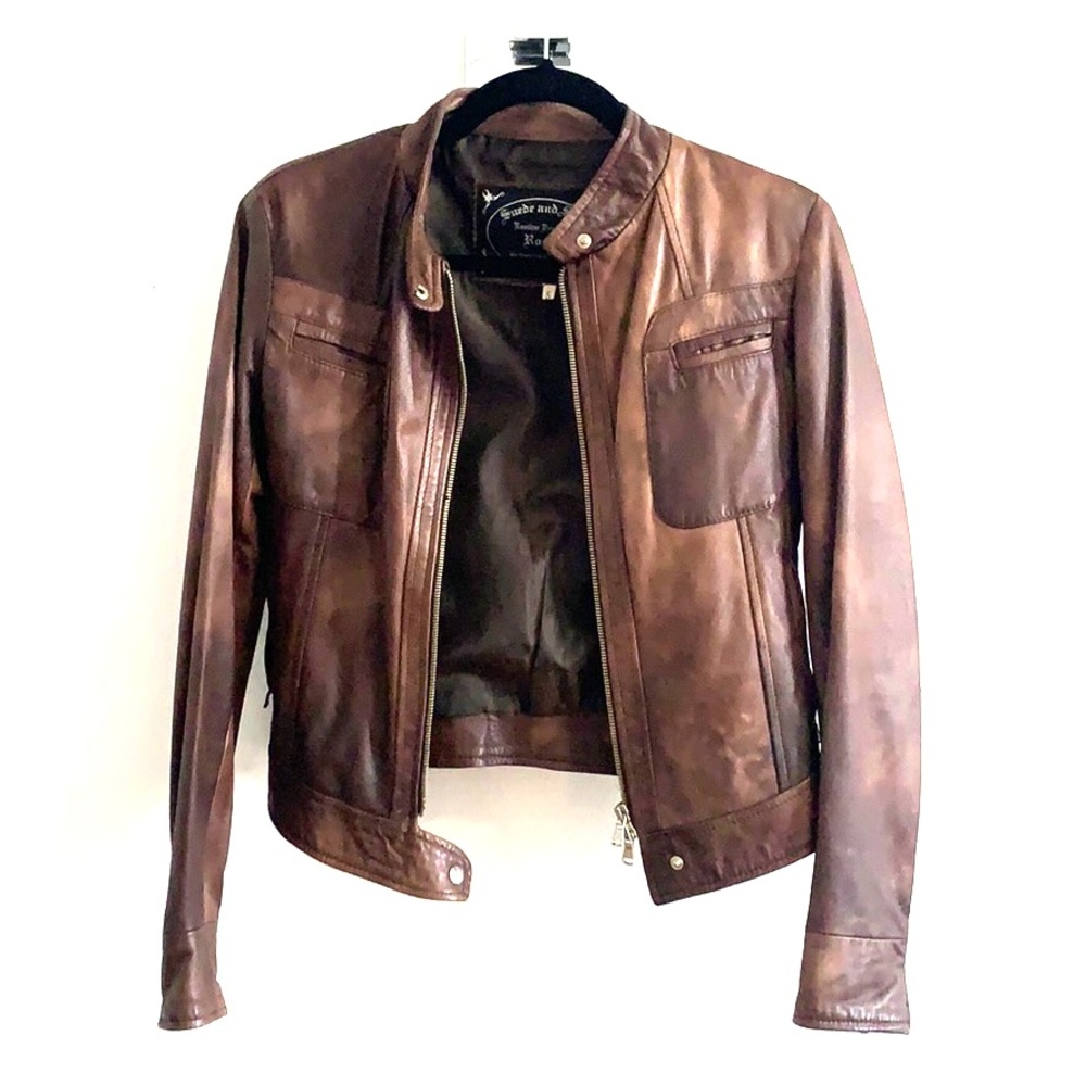 Brown Leather Moto Jacket